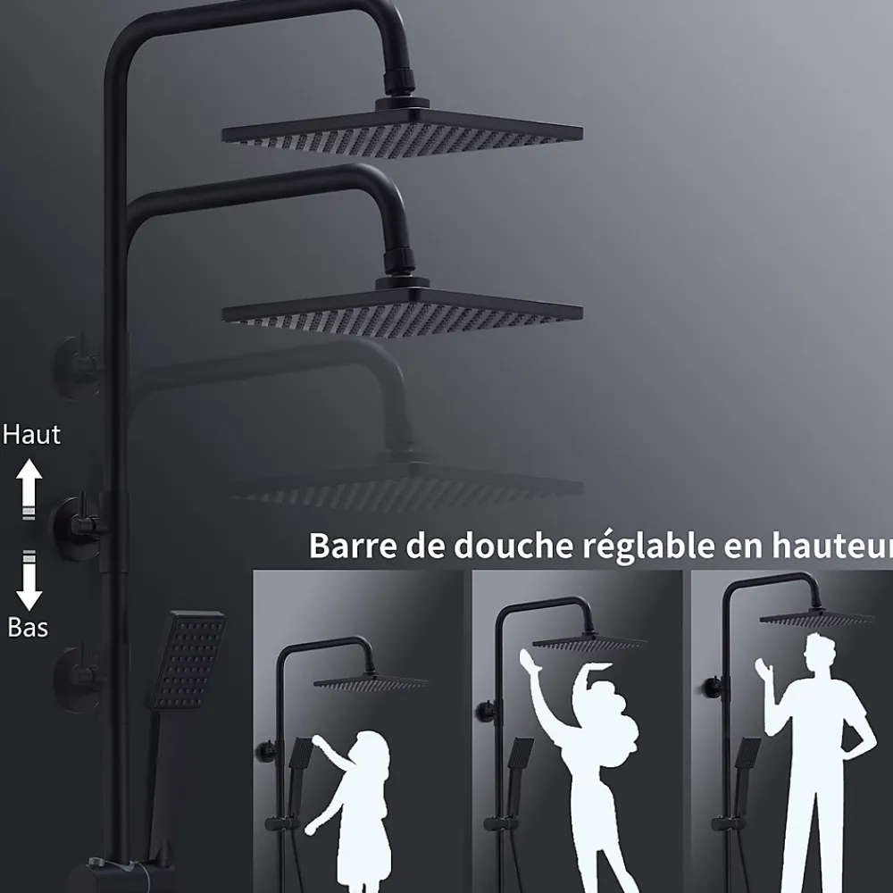 Colonne De Douche Thermostatique|Homelody Colonne de Douche Thermostatique Noir, Ensemble de Douche Thermostat avec Douchette, Hauteur Réglable