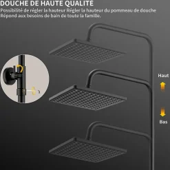Colonne De Douche Thermostatique|Homelody Colonne de Douche Thermostatique Noir, Ensemble de Douche Thermostat avec Douchette, Hauteur Réglable