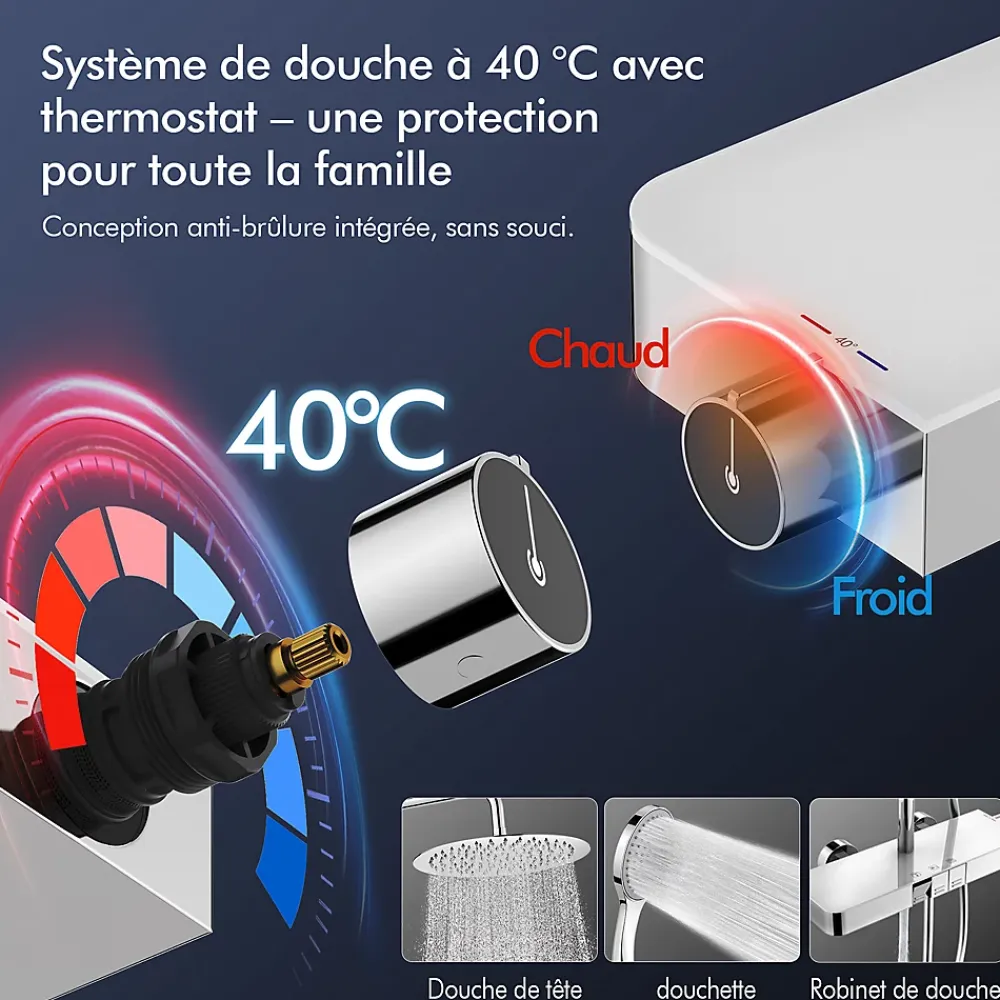 Colonne De Douche Thermostatique|Homelody Colonne de Douche Thermostatique avec Tablette 110 x 350 mm, Tête de Douche 12 pouces Ultra-Slim, Douchette & Sortie
