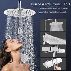Colonne De Douche Thermostatique|Homelody Colonne de Douche Thermostatique avec Tablette 110 x 350 mm, Tête de Douche 12 pouces Ultra-Slim, Douchette & Sortie