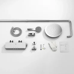 Colonne De Douche Thermostatique|Homelody Colonne de Douche Thermostatique avec Tablette 110 x 350 mm, Tête de Douche 12 pouces Ultra-Slim, Douchette & Sortie