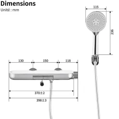Robinet De Baignoire|Homelody Robinet Baignoire avec Tablette370 mm, Douchette à Main et Sortie Bain, Chrome