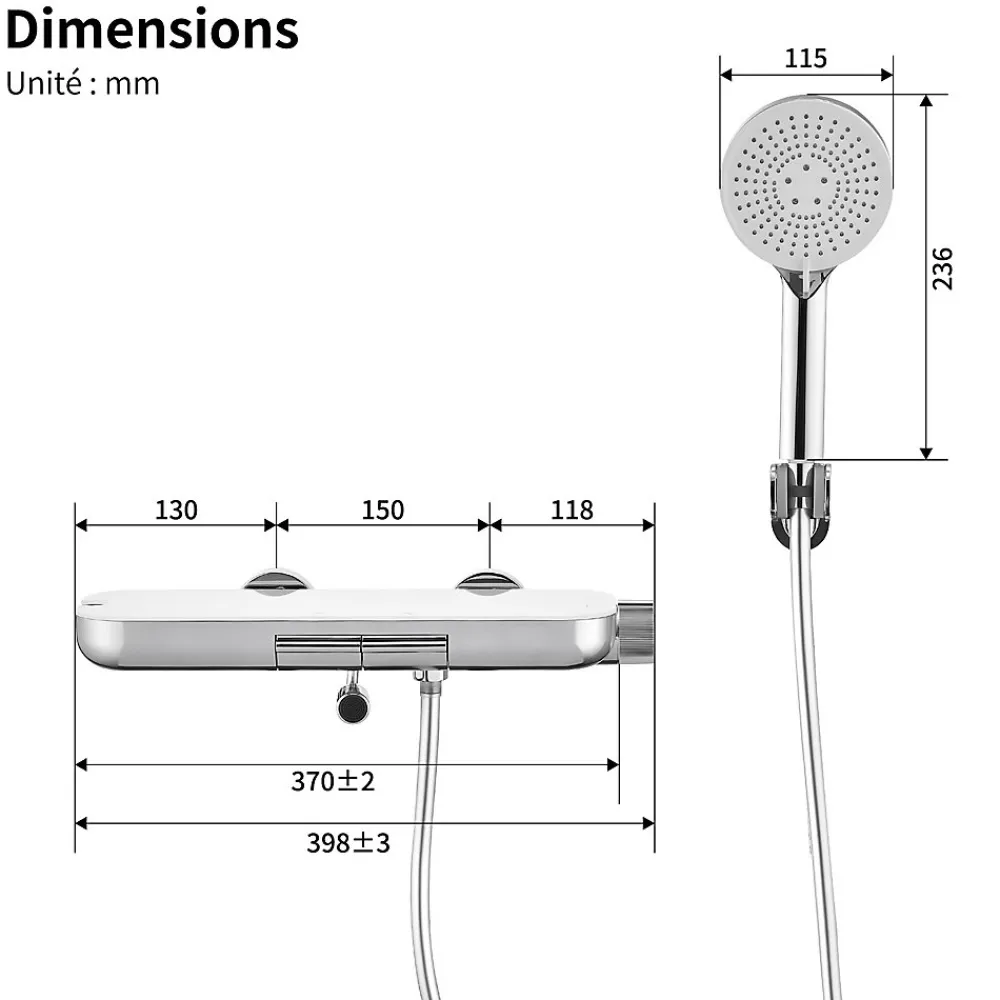 Robinet De Baignoire|Homelody Robinet Baignoire avec Tablette370 mm, Douchette à Main et Sortie Bain, Chrome