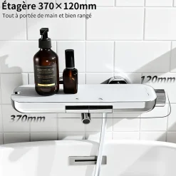 Robinet De Baignoire|Homelody Robinet Baignoire avec Tablette370 mm, Douchette à Main et Sortie Bain, Chrome