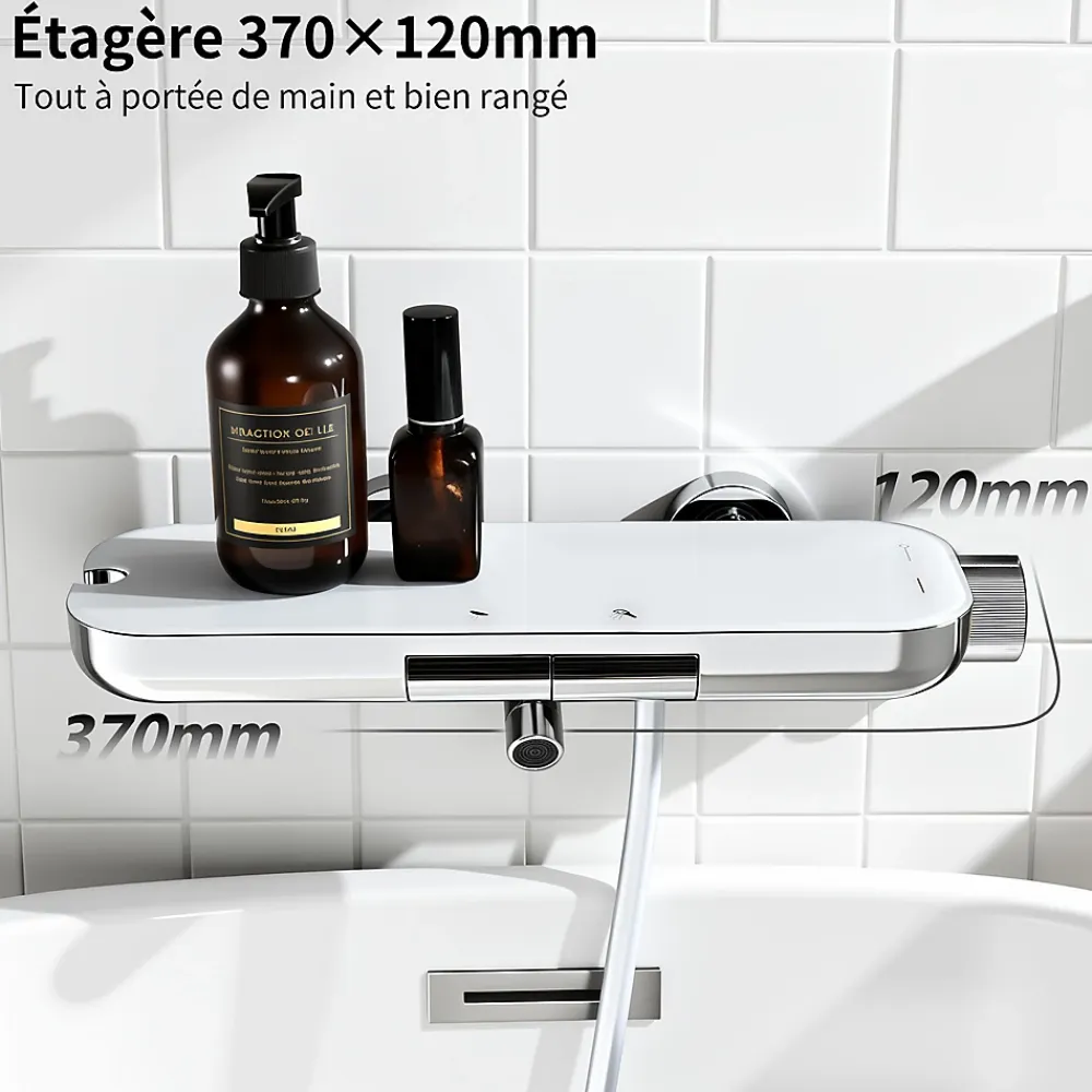 Robinet De Baignoire|Homelody Robinet Baignoire avec Tablette370 mm, Douchette à Main et Sortie Bain, Chrome
