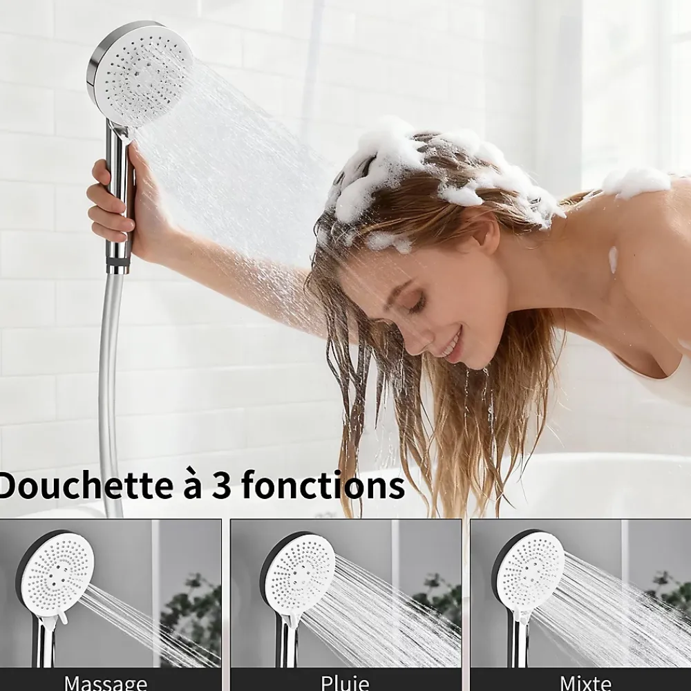 Robinet De Baignoire|Homelody Robinet Baignoire avec Tablette370 mm, Douchette à Main et Sortie Bain, Chrome