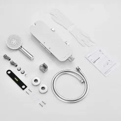 Robinet De Baignoire|Homelody Robinet Baignoire avec Tablette370 mm, Douchette à Main et Sortie Bain, Chrome