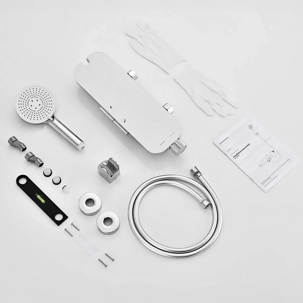 Robinet De Baignoire|Homelody Robinet Baignoire avec Tablette370 mm, Douchette à Main et Sortie Bain, Chrome