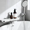 Robinet De Baignoire|Homelody Robinet Baignoire avec Tablette 120 x 370 mm, Douchette à Main et Sortie Bain,Noir