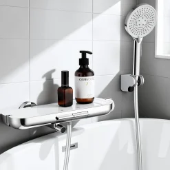 Robinet De Baignoire|Homelody Robinet Baignoire avec Tablette 120 x 370 mm, Douchette à Main et Sortie Bain,Noir
