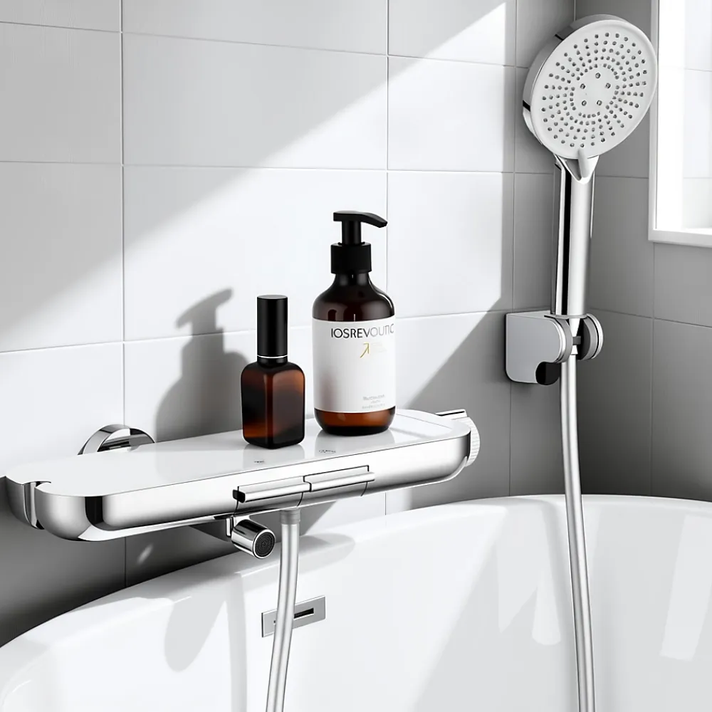 Robinet De Baignoire|Homelody Robinet Baignoire avec Tablette 120 x 370 mm, Douchette à Main et Sortie Bain,Noir