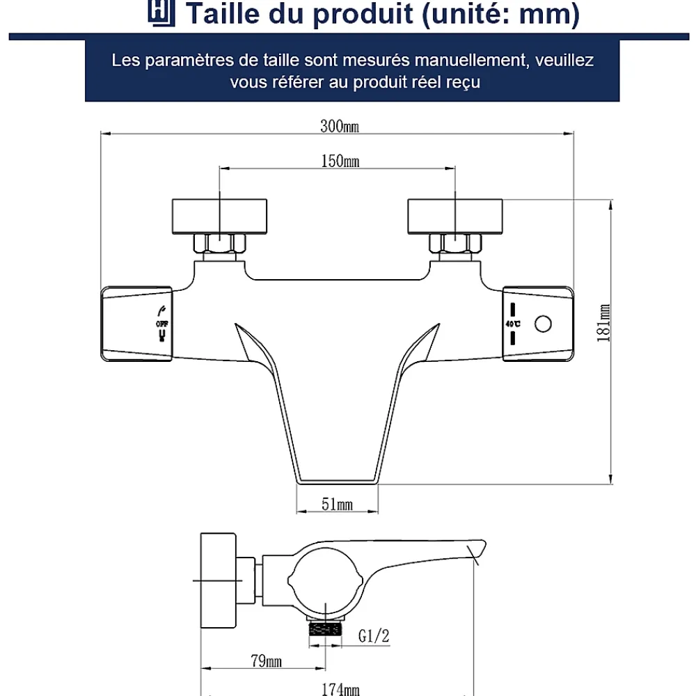 Homelody Robinet de Baignoire Thermostatique Noir, Design Cascade, Sécurité Anti-brûlure, Laiton