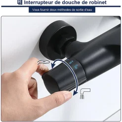 Homelody Robinet de Baignoire Thermostatique Noir, Design Cascade, Sécurité Anti-brûlure, Laiton