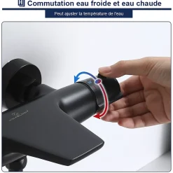 Homelody Robinet de Baignoire Thermostatique Noir, Design Cascade, Sécurité Anti-brûlure, Laiton