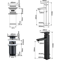 Robinet Lavabo Et Vasque|Homelody Robinet Lavabo Haut Noir + Vidage Pop-Up Automatique, Ensemble Robinetterie Moderne