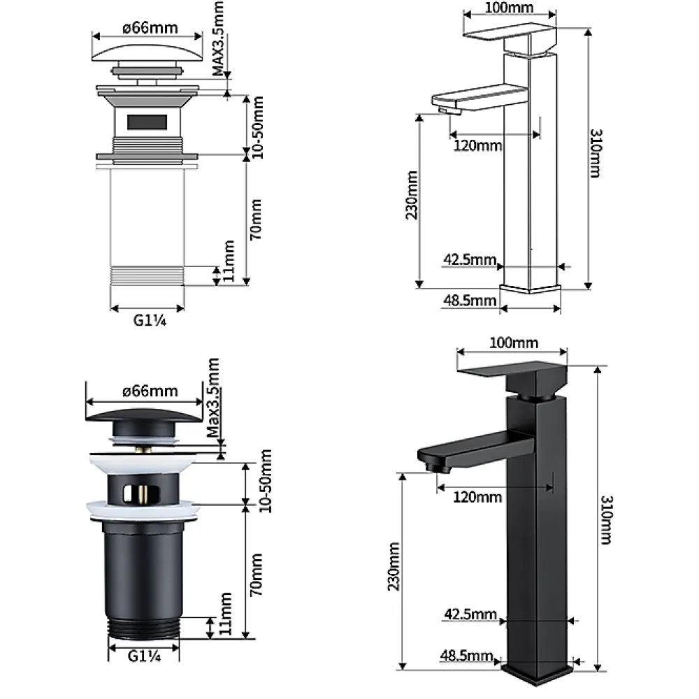 Robinet Lavabo Et Vasque|Homelody Robinet Lavabo Haut Noir + Vidage Pop-Up Automatique, Ensemble Robinetterie Moderne