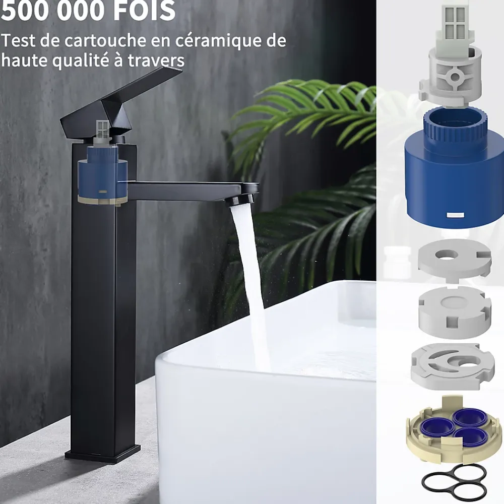 Robinet Lavabo Et Vasque|Homelody Robinet Lavabo Haut Noir + Vidage Pop-Up Automatique, Ensemble Robinetterie Moderne