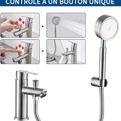 Homelody Robinet Salle de Bain Mitigeur de Douche avec Pommeau et Flexible Kit de Robinet Monotrou à Double Usage