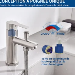 Homelody Robinet Salle de Bain Mitigeur de Douche avec Pommeau et Flexible Kit de Robinet Monotrou à Double Usage