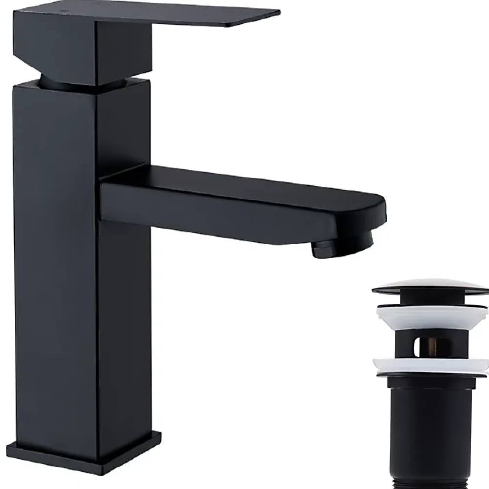 Robinet Lavabo Et Vasque|Homelody Set Mitigeur Lavabo Noir Mat + Bonde Pop-Up Universelle avec Trop-Plein