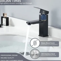 Robinet Lavabo Et Vasque|Homelody Set Mitigeur Lavabo Noir Mat + Bonde Pop-Up Universelle avec Trop-Plein