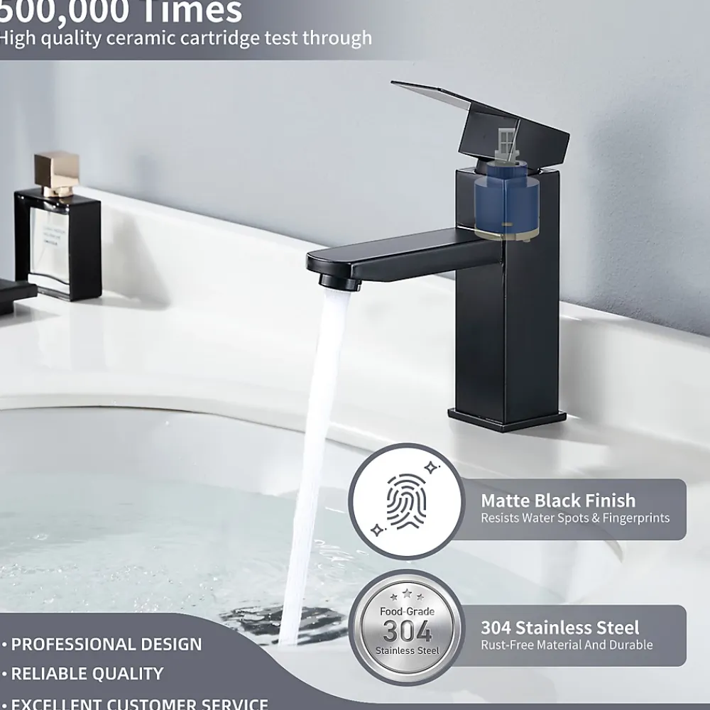 Robinet Lavabo Et Vasque|Homelody Set Mitigeur Lavabo Noir Mat + Bonde Pop-Up Universelle avec Trop-Plein