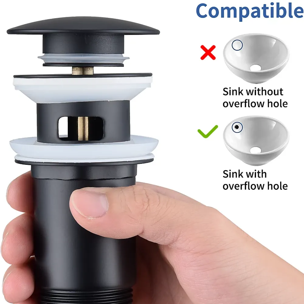 Robinet Lavabo Et Vasque|Homelody Set Mitigeur Lavabo Noir Mat + Bonde Pop-Up Universelle avec Trop-Plein