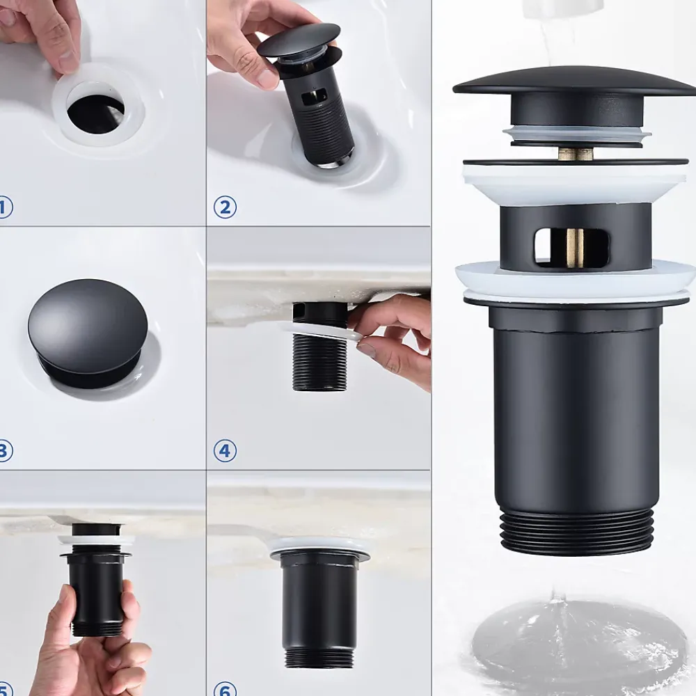 Robinet Lavabo Et Vasque|Homelody Set Mitigeur Lavabo Noir Mat + Bonde Pop-Up Universelle avec Trop-Plein
