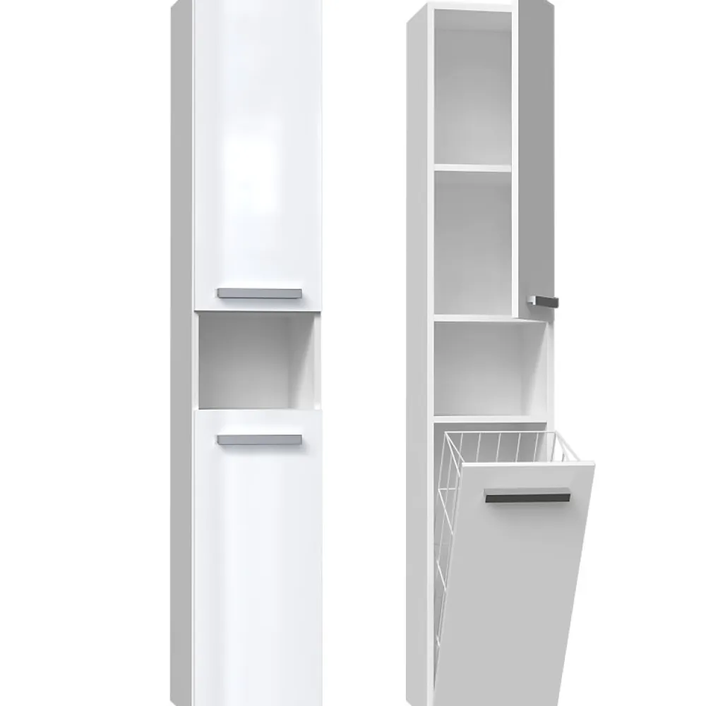 Topeshop HORTI - Meuble salle de bain avec panier à linge - 31x30x174cm - Colonne rangement SDB