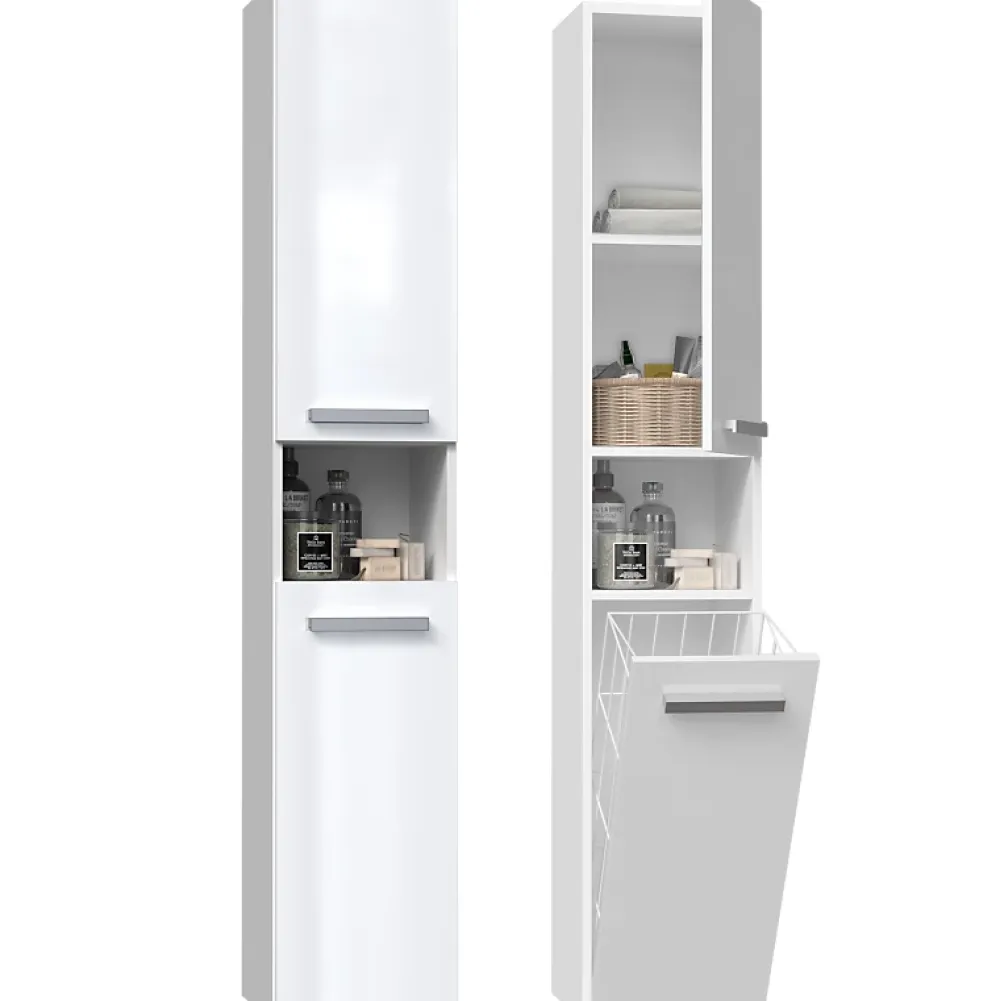 Topeshop HORTI - Meuble salle de bain avec panier à linge - 31x30x174cm - Colonne rangement SDB