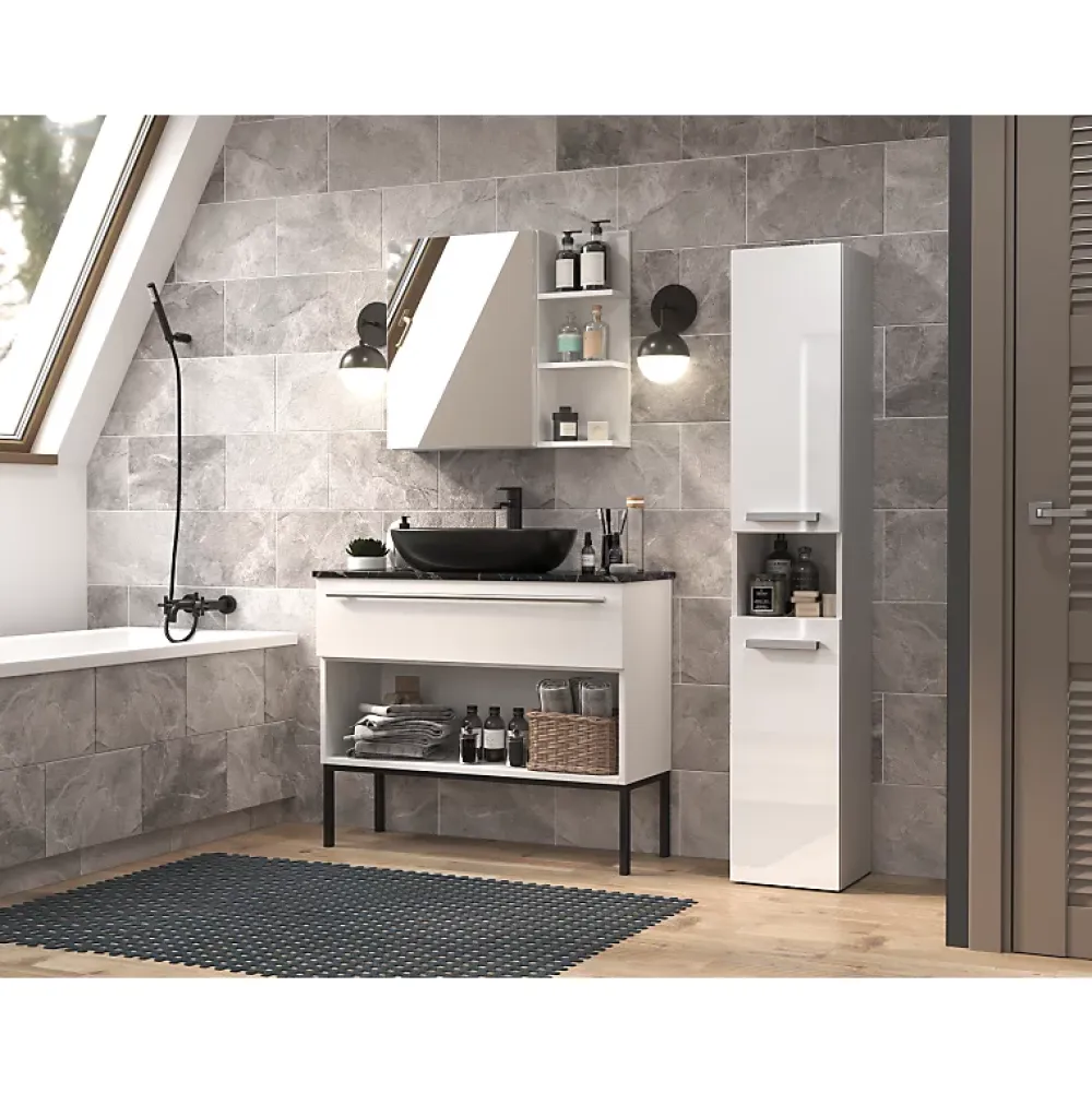 Topeshop HORTI - Meuble salle de bain avec panier à linge - 31x30x174cm - Colonne rangement SDB