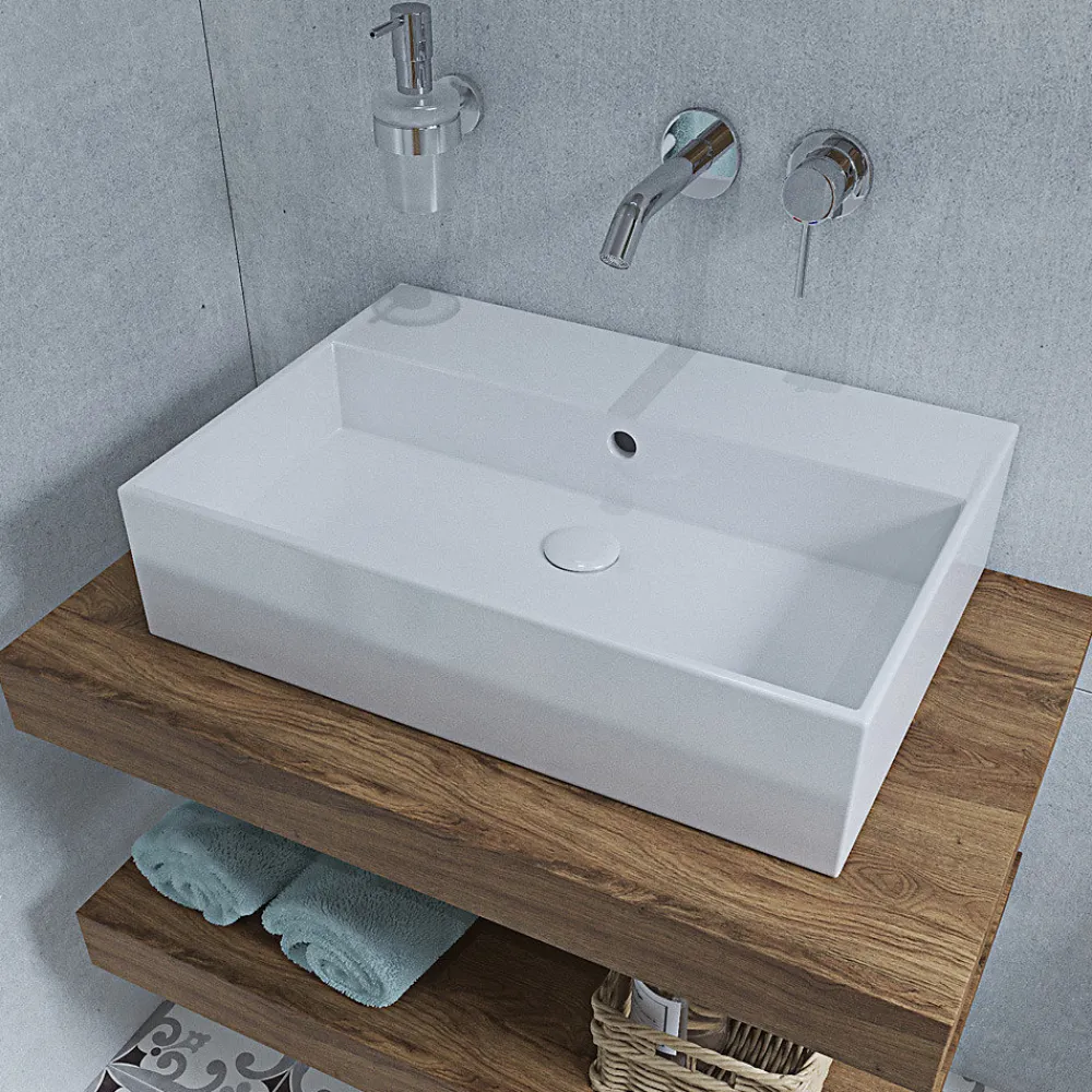 Lave-Mains|Ideal Standard Pack avec vasque 60 x 42 cm + plan vasque 100x8x50 cm brun clair + fixation pour plan vasque (EggerStrada-1)
