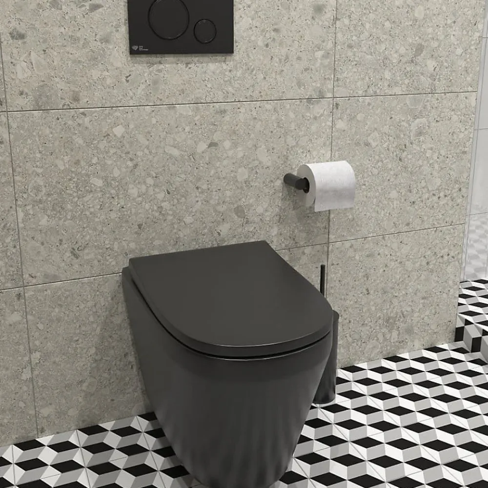 Wc Suspendu|Vitra Integra WC sans bride + Abattant avec frein de chute en Duroplast, Noir mat (7041-083-6285)