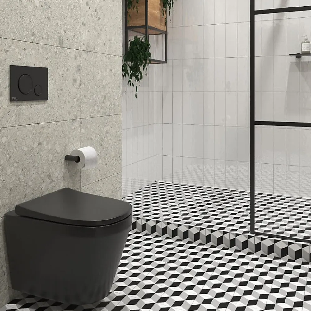 Wc Suspendu|Vitra Integra WC sans bride + Abattant avec frein de chute en Duroplast, Noir mat (7041-083-6285)