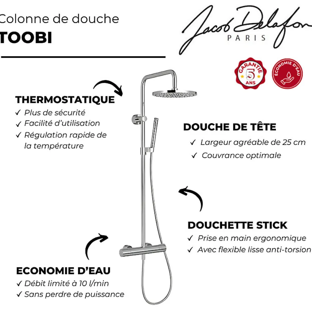 Jacob Delafon - Colonne douche thermostatique Toobi douchette 1 jet chrome