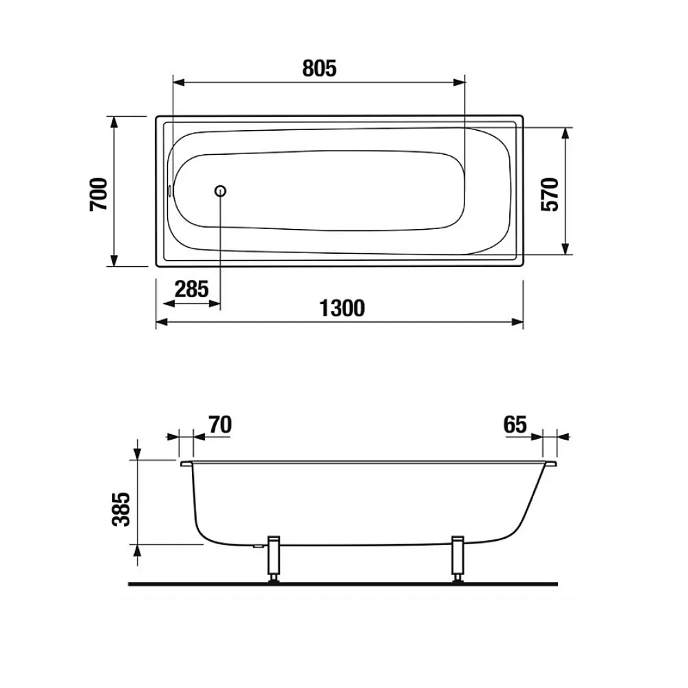 Baignoire Droite|Jika (Groupe Roca) Riga 130 x 70 cm Baignoire gain de place 150 L en acier émaillé, sans pieds, blanc (H2340300000001)
