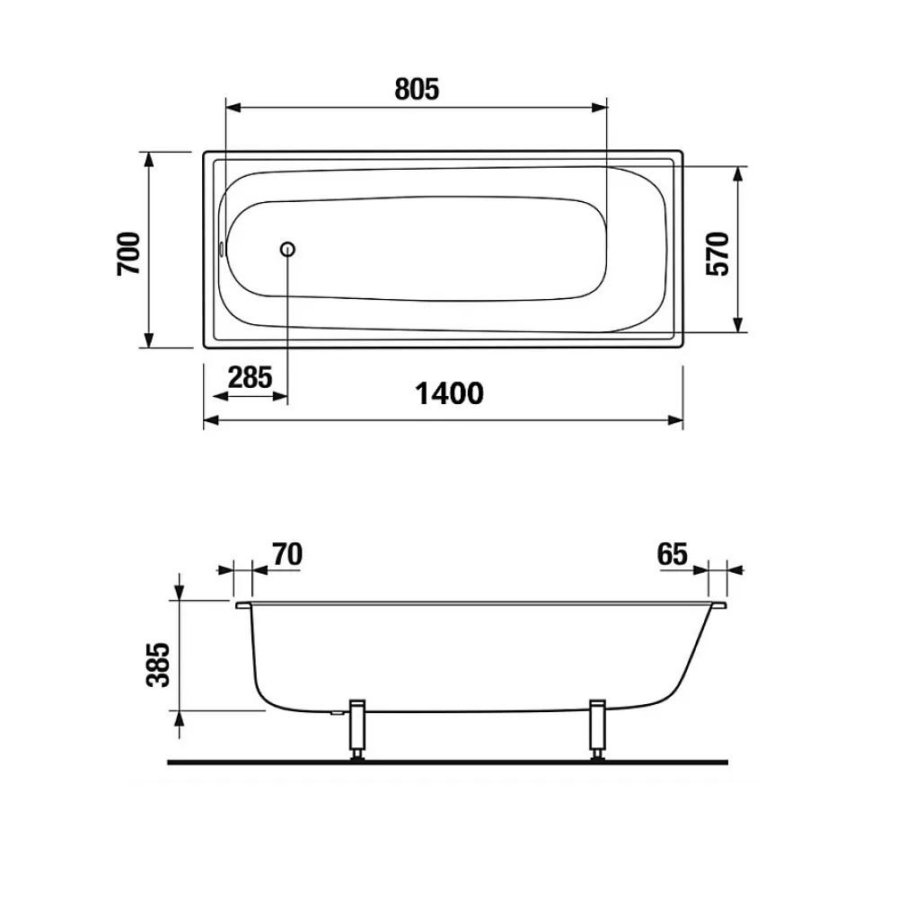 Baignoire Droite|Jika (Groupe Roca) Riga Baignoire gain de place 150 L, 140 x 70 cm en acier émaillé, sans pieds, blanc (H2340400000001)