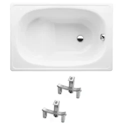 Baignoire Droite|Jika (Groupe Roca) Riga 105x70 cm baignoire gain de place 120 L en acier émaillé avec pieds, gauche et droite, blanc (3400-SET)
