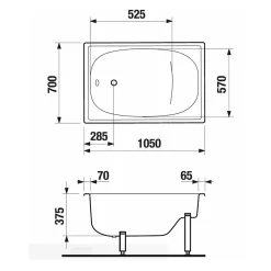 Baignoire Droite|Jika (Groupe Roca) Riga 105x70 cm baignoire gain de place 120 L en acier émaillé avec pieds, gauche et droite, blanc (3400-SET)