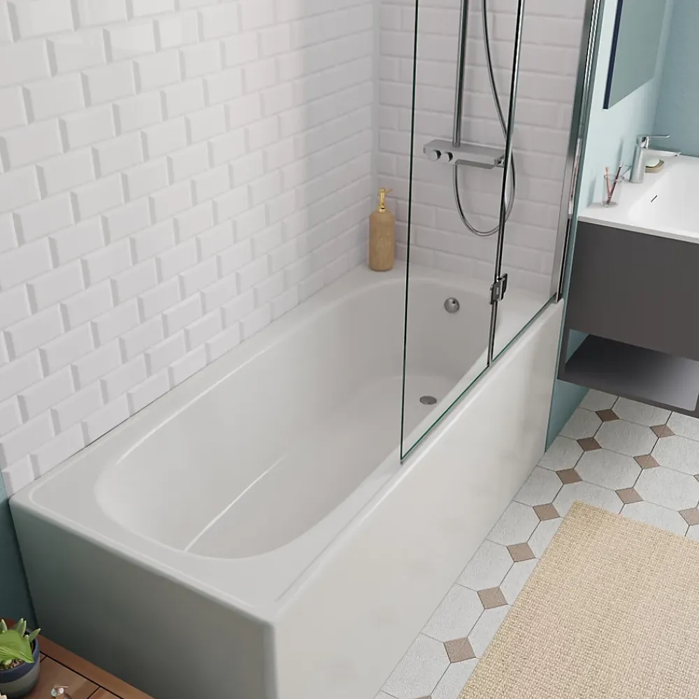 Jika (Groupe Roca) 160x70 cm Ensemble baignoire Riga universelle + Pare baignoire pliable, 2 volets chrome + pieds (3406-SETP)