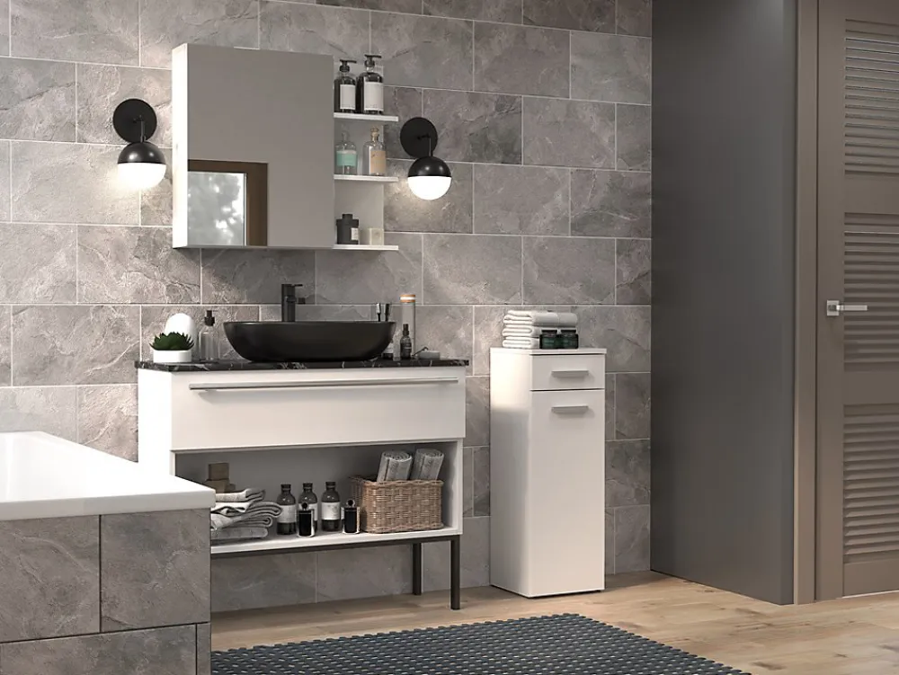 Colonne De Salle De Bains|Meuble De Salle De Bains Faible Profondeur|Autres JOKKE - Meuble salle de bain 1 porte + 1 tiroir - 30x30x85cm - Colonne basse rangement SDB