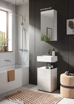 Chb Collection Kai - Meuble sous-lavabo (L/H/P : 38x56x34 cm) en blanc mélaminé et blanc brillant thermoformé