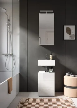 Chb Collection Kai - Meuble sous-lavabo (L/H/P : 38x56x34 cm) en blanc mélaminé et blanc brillant thermoformé