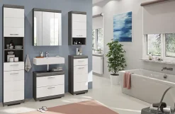 Chb Collection Kai - Meuble sous-lavabo (L/H/P : 60x56x34 cm) en reproduction argent fumé et blanc brillant thermoformé