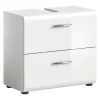 Meuble Sous Lavabo|Chb Collection Kai - Meuble sous-lavabo (L/H/P : 60x54x32 cm) en imitation blanc et blanc brillant embouti