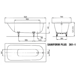 Kaldewei Saniform Plus 150x70 cm Baignoire rectangulaire en acier émaillé, sans pieds, blanc alpin (111600010001)