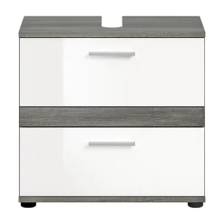 Chb Collection Kaleb - Meuble sous-lavabo en mélaminé blanc et argenté (L/H/P : 60x57x34 cm)