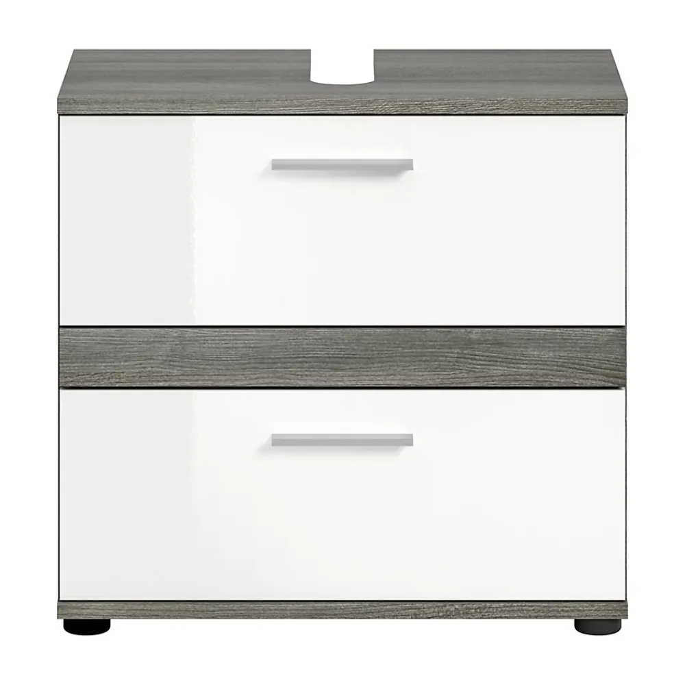 Chb Collection Kaleb - Meuble sous-lavabo en mélaminé blanc et argenté (L/H/P : 60x57x34 cm)