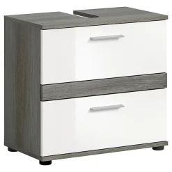 Chb Collection Kaleb - Meuble sous-lavabo en mélaminé blanc et argenté (L/H/P : 60x57x34 cm)