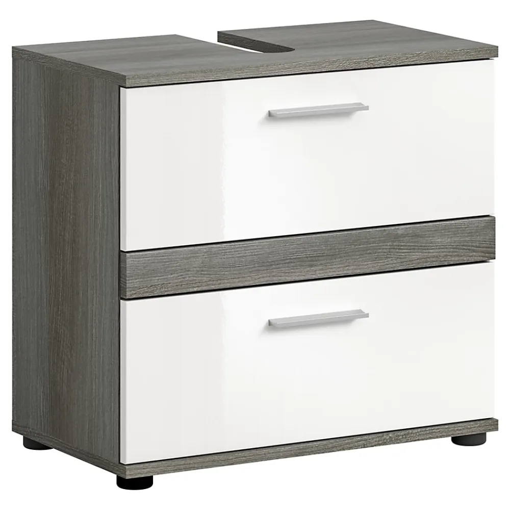 Chb Collection Kaleb - Meuble sous-lavabo en mélaminé blanc et argenté (L/H/P : 60x57x34 cm)